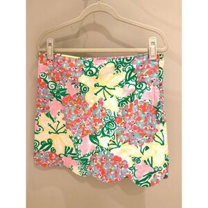 Lilly Pulitzer Skirt Women Size 10 Colorful Floral Print Scalloped Hem Cotton